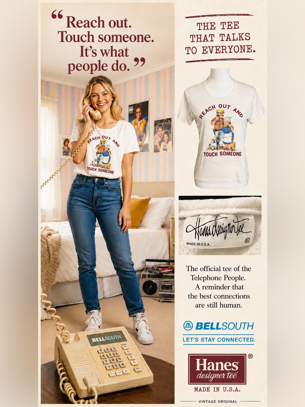 Vintage Hanes Designer Tee Reach out & Touch Someone Phone Service Bell System